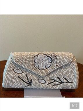 Japanese beaded bag  clutch  ivory white gray  envelope style flap made in Japan